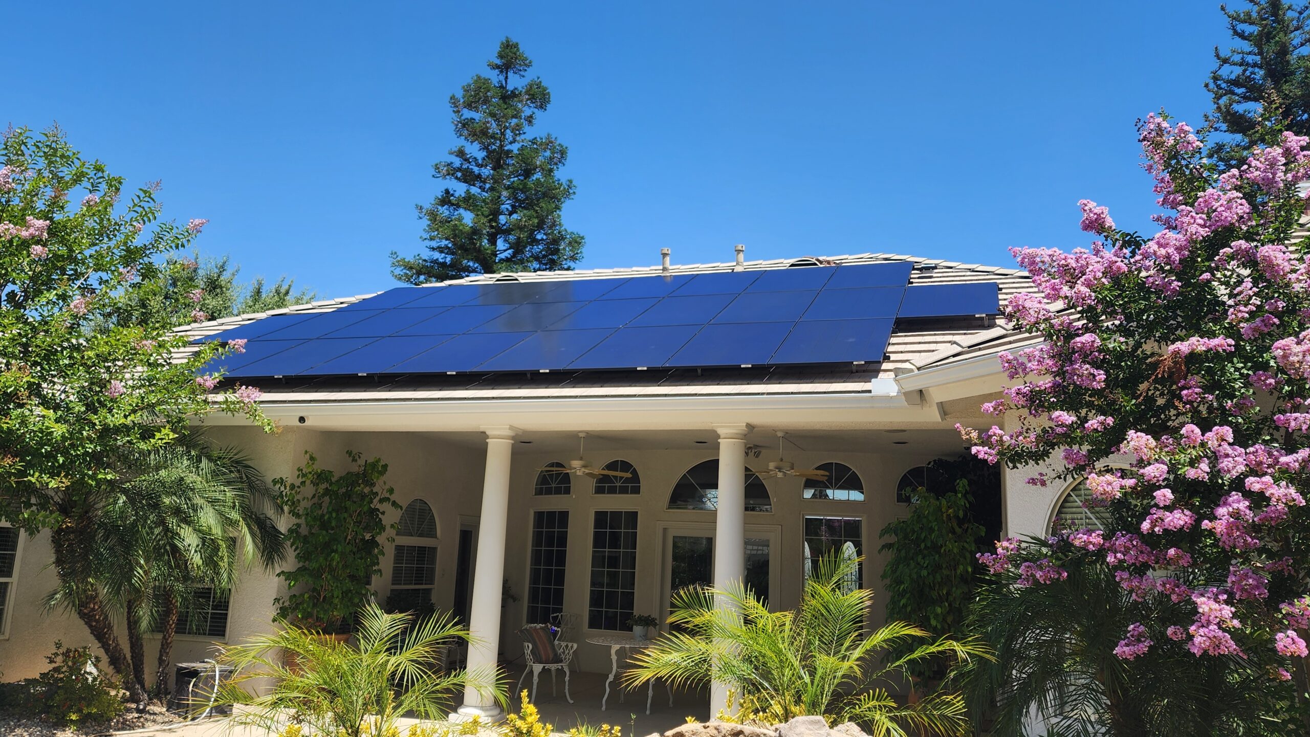 A finished BSW solar array on a tile roof in Bakersfield